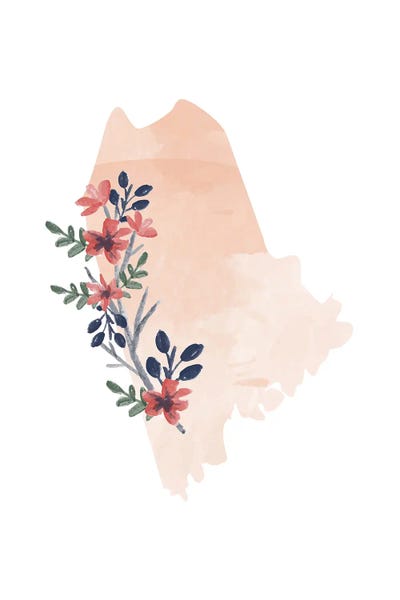 Maine Floral Watercolor State by Typologie Paper Co framed canvas print