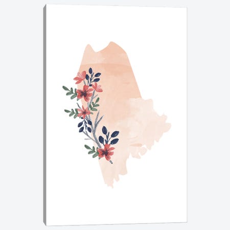 Maine Floral Watercolor State Canvas Print #TPP104} by Typologie Paper Co Canvas Art Print