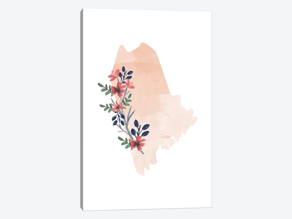 Maine Floral Watercolor State by Typologie Paper Co 1-piece Canvas Art