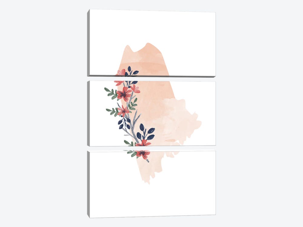 Maine Floral Watercolor State by Typologie Paper Co 3-piece Canvas Art