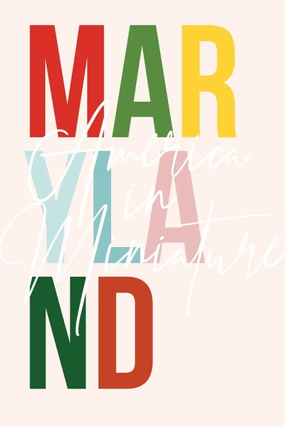 Maryland "America In Miniature" Color State by Typologie Paper Co framed wall art