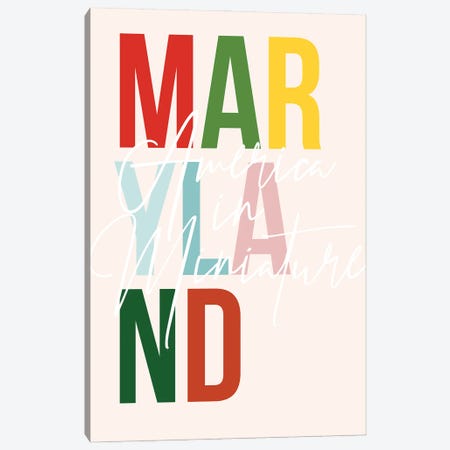 Maryland "America In Miniature" Color State Canvas Print #TPP108} by Typologie Paper Co Canvas Art
