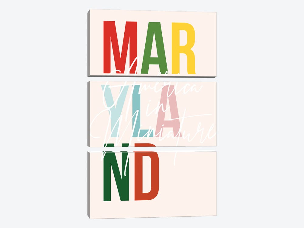 Maryland "America In Miniature" Color State by Typologie Paper Co 3-piece Canvas Art