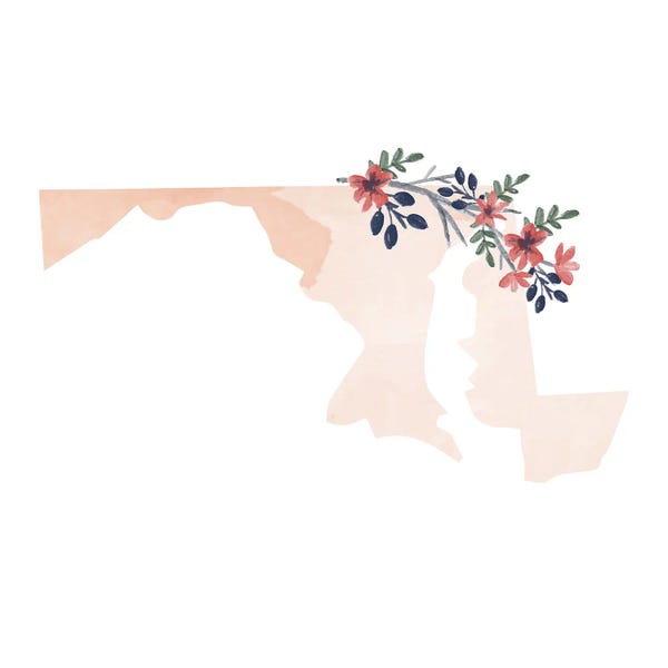 Maryland: Maryland Floral Watercolor State by Typologie Paper Co
