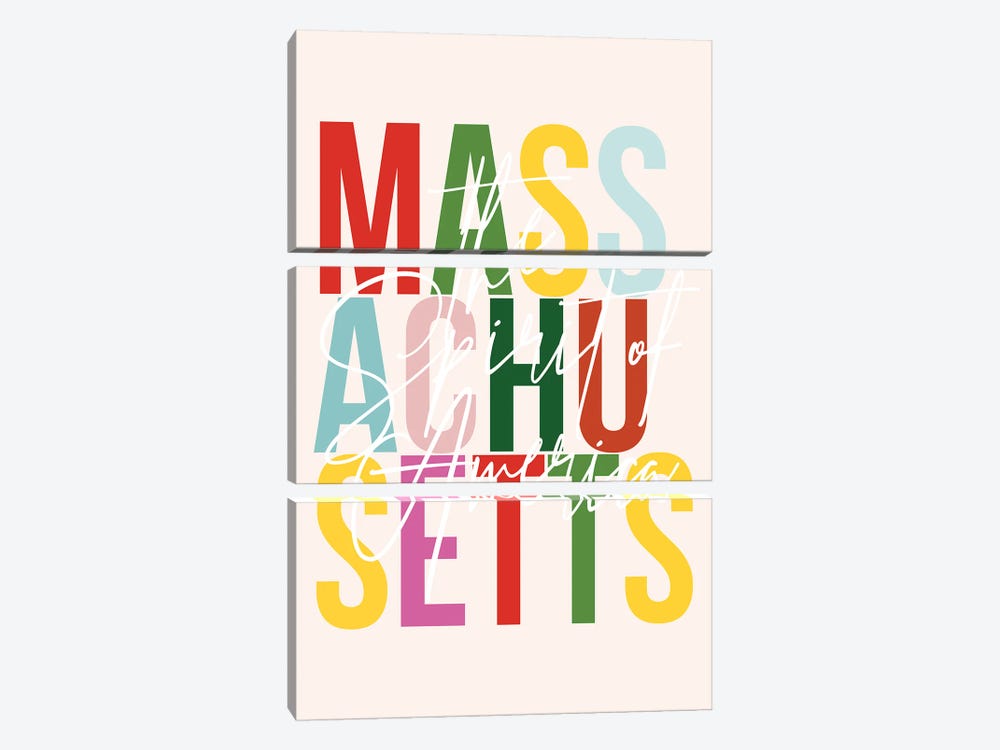 Massachusetts "The Spirit Of America" Color State by Typologie Paper Co 3-piece Canvas Print