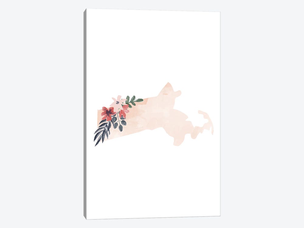 Massachusetts Floral Watercolor State by Typologie Paper Co 1-piece Canvas Artwork