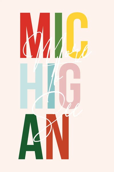 Michigan: Michigan "More To See" Color State by Typologie Paper Co