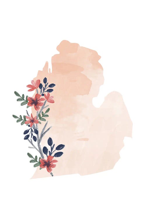 Michigan Floral Watercolor State by Typologie Paper Co wall art