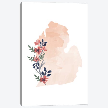 Michigan Floral Watercolor State Canvas Print #TPP113} by Typologie Paper Co Canvas Art Print
