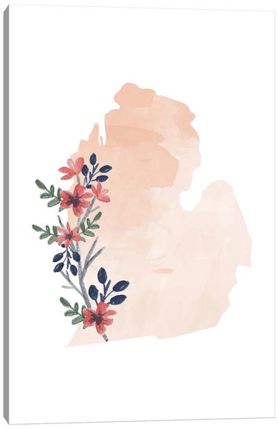 Michigan Floral Watercolor State Canvas Art Print - Typologie Paper Co