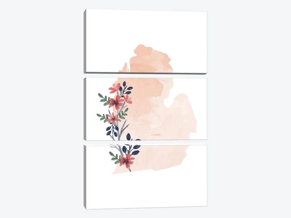 Michigan Floral Watercolor State by Typologie Paper Co 3-piece Canvas Artwork