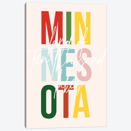 Minnesota "Land Of Ten Thousand Lakes" Color State Canvas Print #TPP114} by Typologie Paper Co Canvas Art