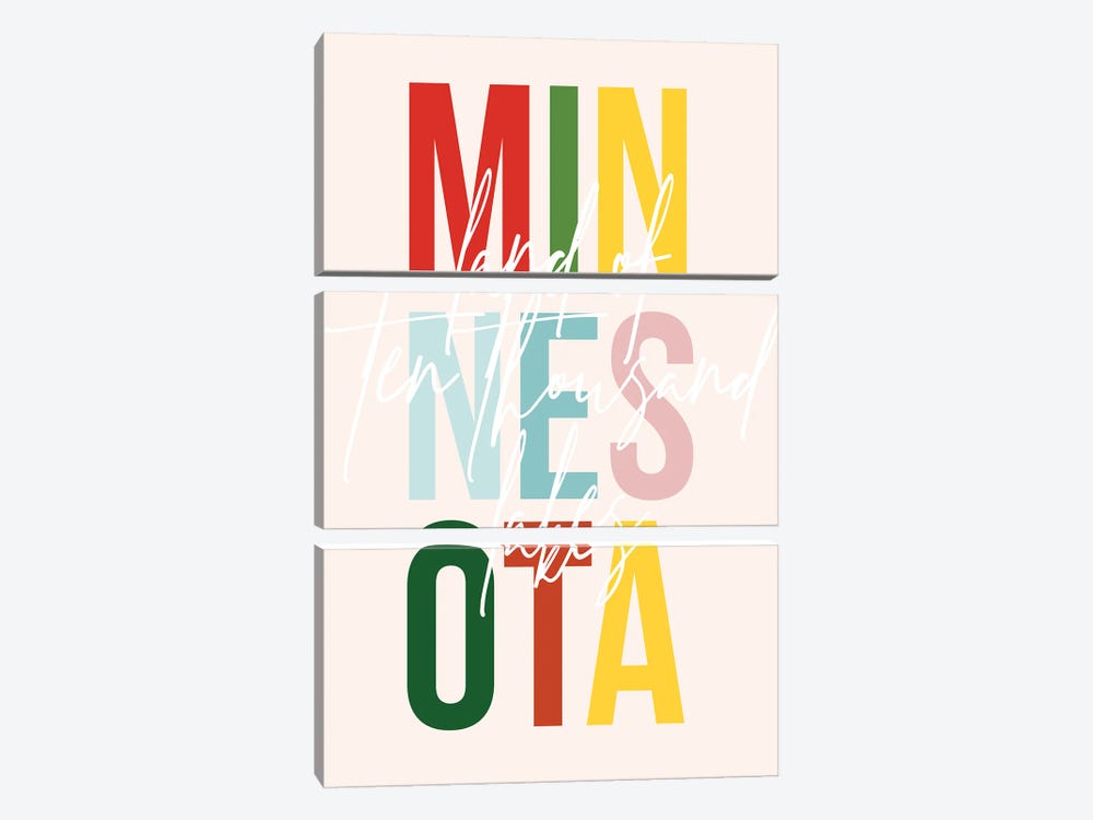 Minnesota "Land Of Ten Thousand Lakes" Color State by Typologie Paper Co 3-piece Art Print