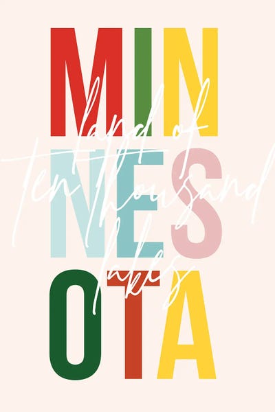 Minnesota: Minnesota "Land Of Ten Thousand Lakes" Color State by Typologie Paper Co