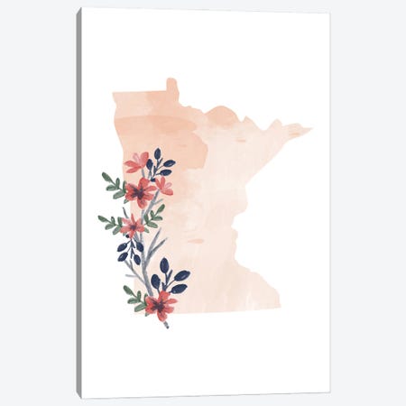 Minnesota Floral Watercolor State Canvas Print #TPP115} by Typologie Paper Co Canvas Wall Art