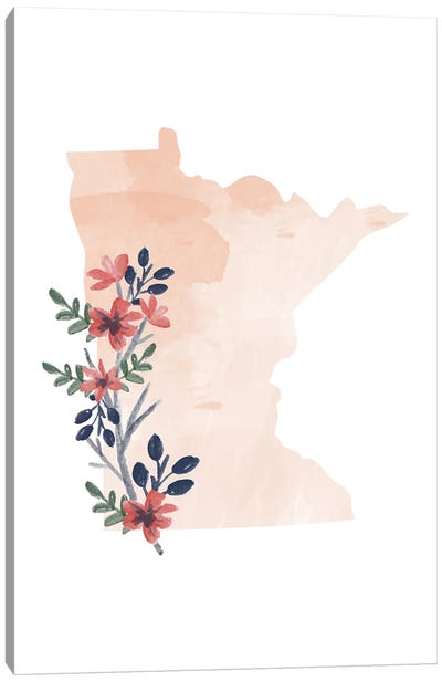 Minnesota Floral Watercolor State Canvas Art Print - Minnesota Art
