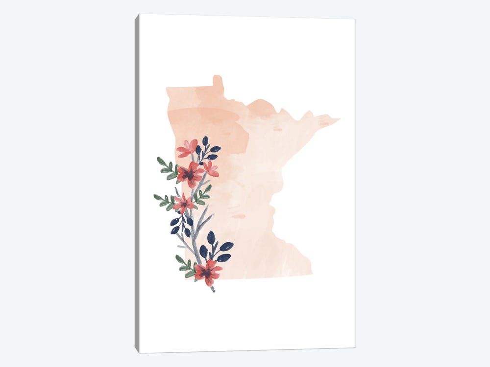 Minnesota Floral Watercolor State by Typologie Paper Co 1-piece Canvas Wall Art