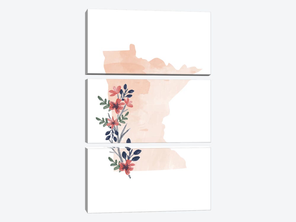 Minnesota Floral Watercolor State by Typologie Paper Co 3-piece Canvas Wall Art