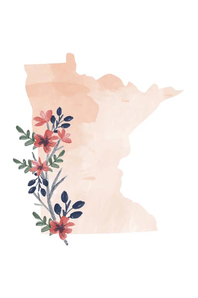 Large Map Art - Canvas Prints: Minnesota Floral Watercolor State by Typologie Paper Co