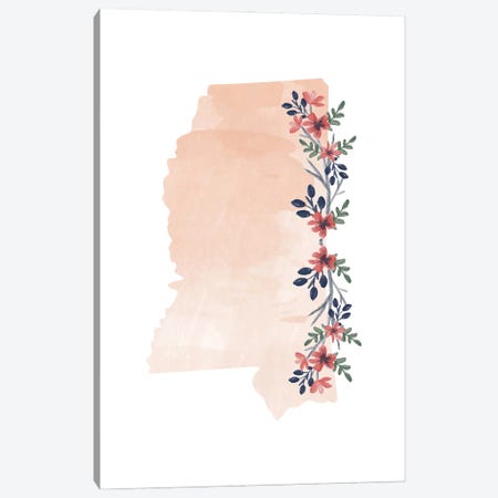Mississippi Floral Watercolor State Canvas Print #TPP117} by Typologie Paper Co Canvas Art
