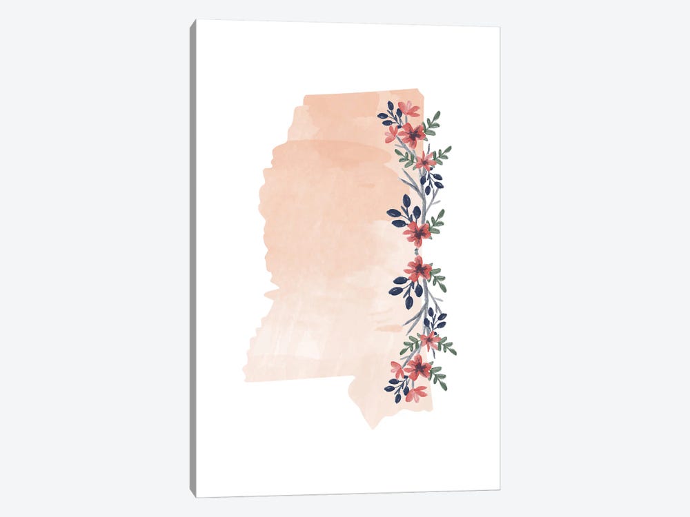 Mississippi Floral Watercolor State by Typologie Paper Co 1-piece Canvas Art
