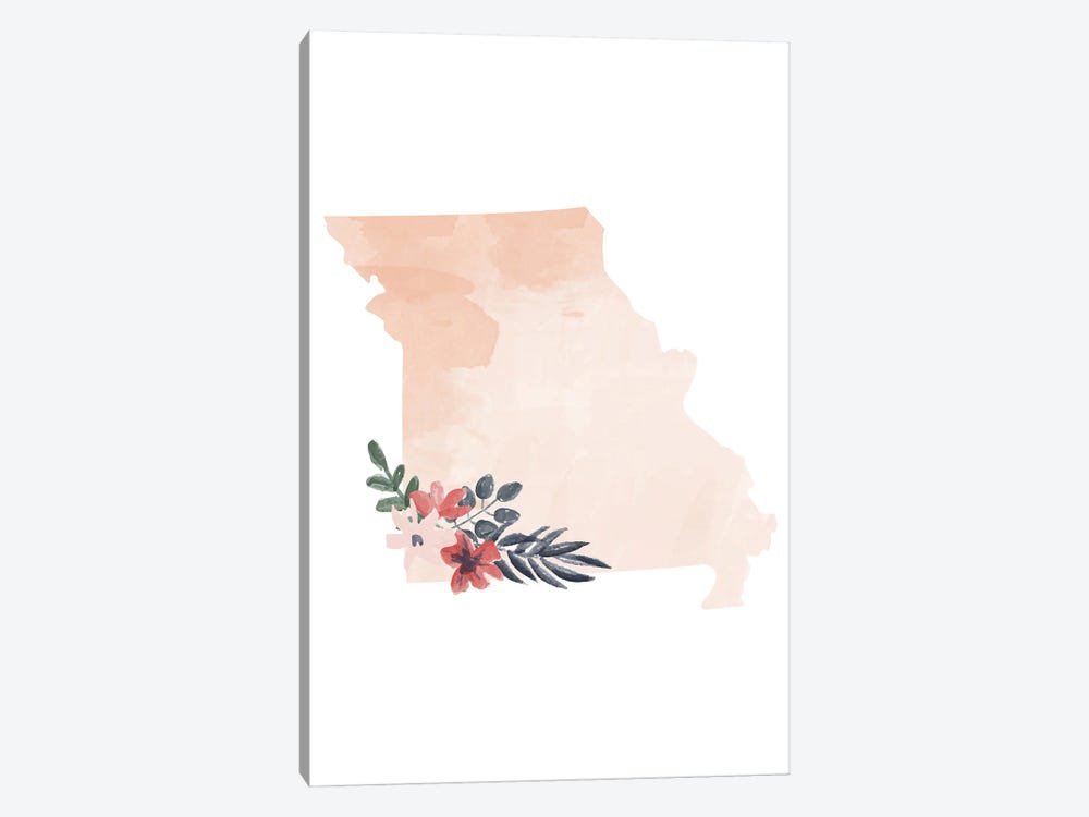Missouri Floral Watercolor State by Typologie Paper Co 1-piece Canvas Print