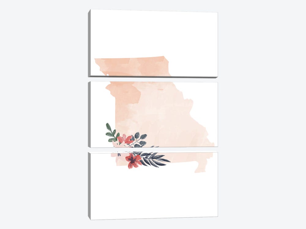 Missouri Floral Watercolor State by Typologie Paper Co 3-piece Canvas Art Print