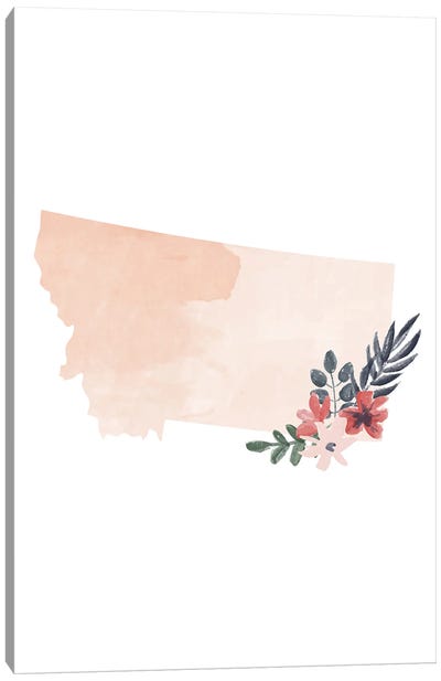 Montana Floral Watercolor State Canvas Art Print - Typologie Paper Co