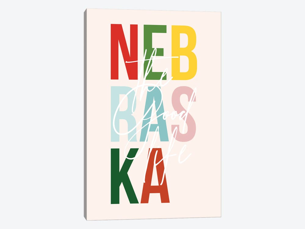 Nebraska "The Good Life" Color State by Typologie Paper Co 1-piece Canvas Art
