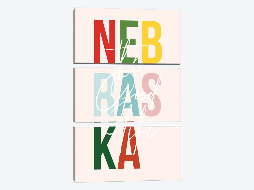 Nebraska "The Good Life" Color State by Typologie Paper Co 3-piece Canvas Artwork
