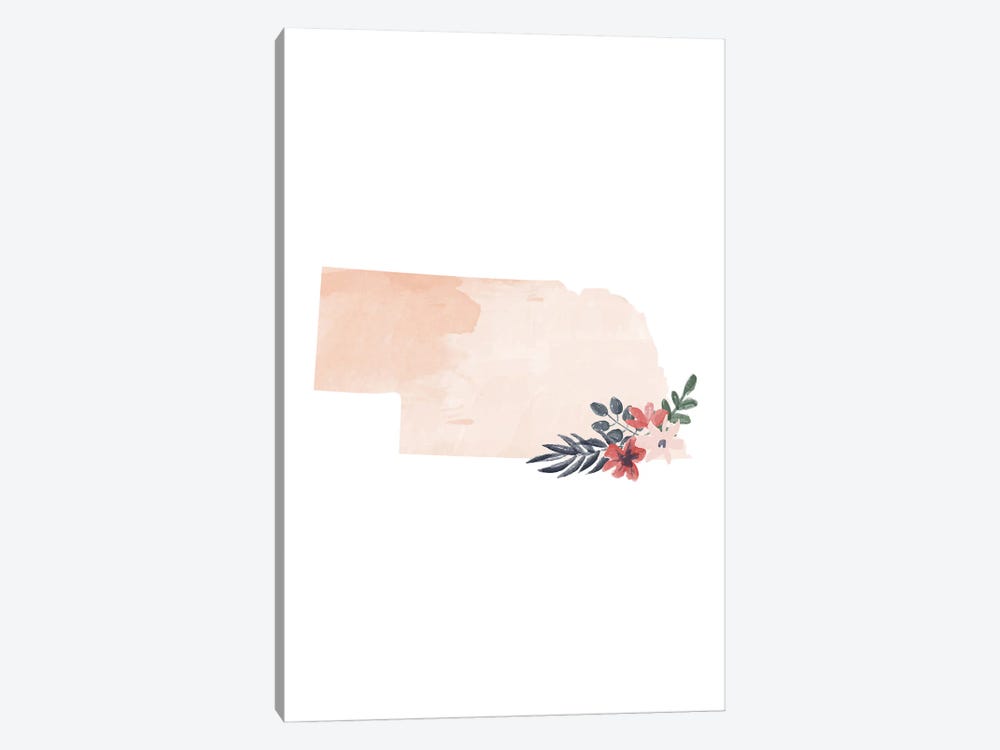 Nebraska Floral Watercolor State by Typologie Paper Co 1-piece Canvas Art Print
