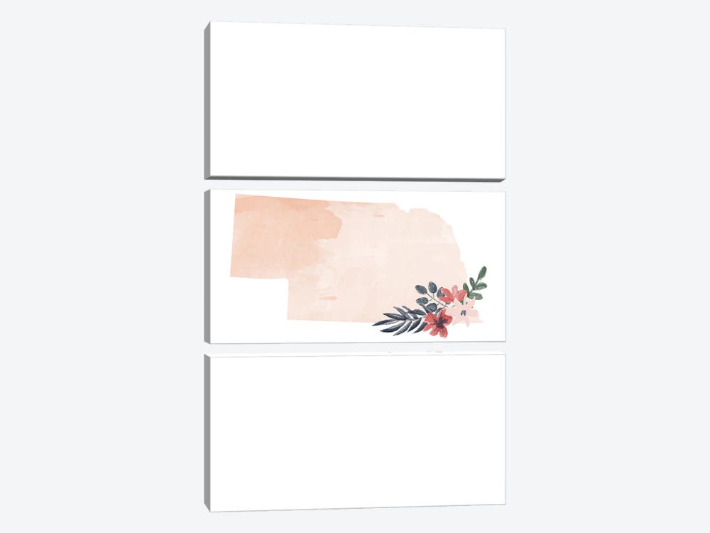 Nebraska Floral Watercolor State by Typologie Paper Co 3-piece Canvas Art Print