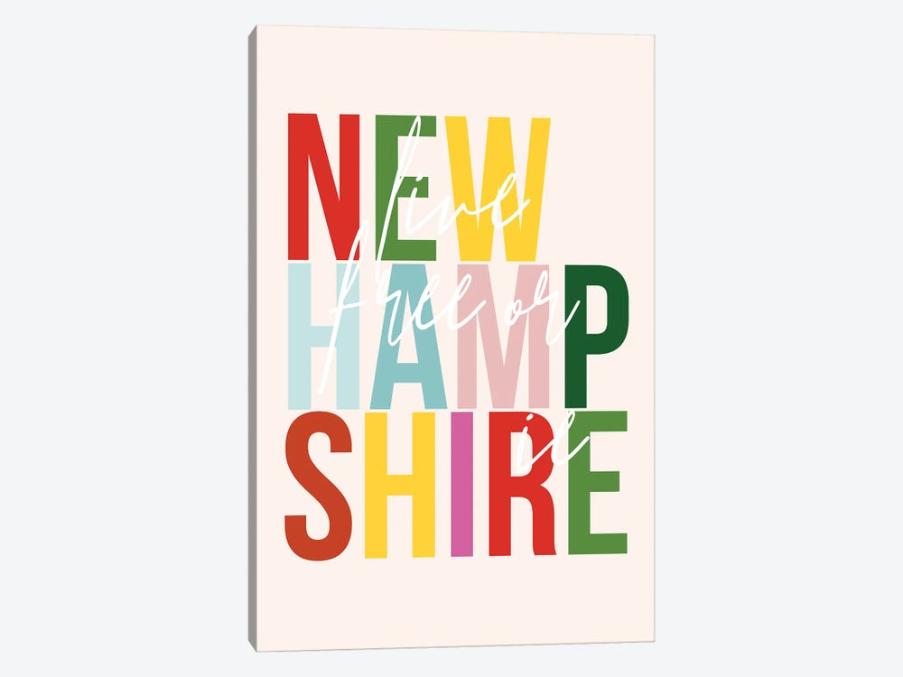 New Hampshire "Live Free Or Die" Color State by Typologie Paper Co 1-piece Canvas Art Print