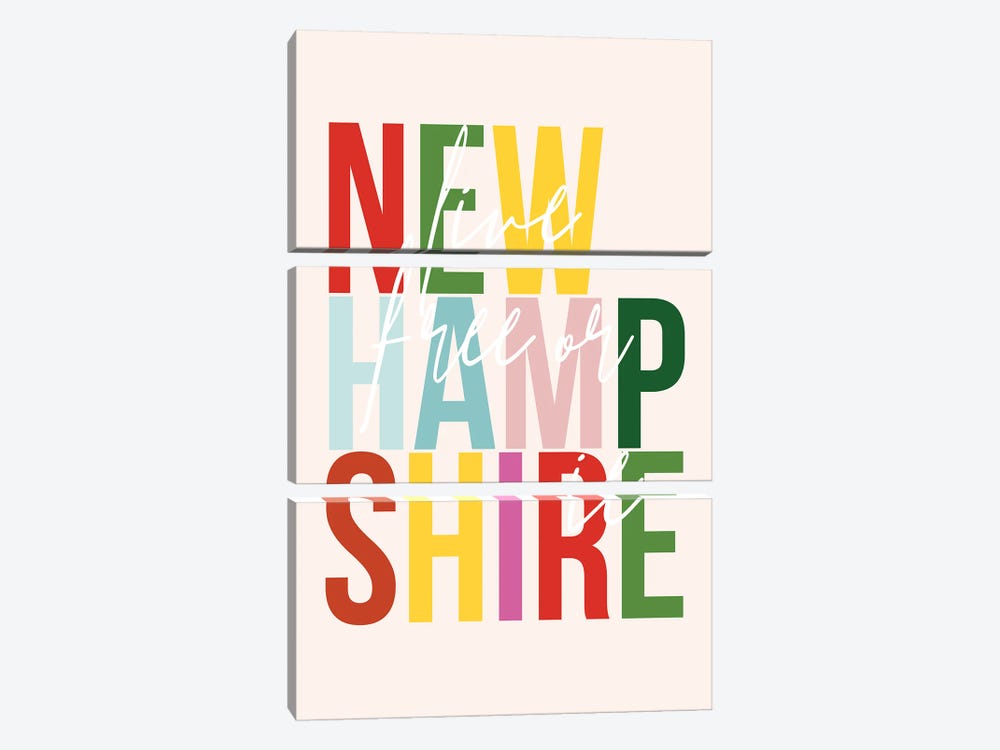 New Hampshire "Live Free Or Die" Color State by Typologie Paper Co 3-piece Canvas Print