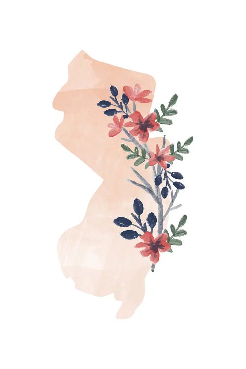 New Jersey Floral Watercolor State by Typologie Paper Co canvas print