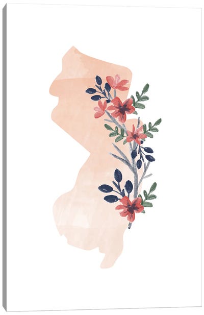 New Jersey Floral Watercolor State Canvas Art Print - Typologie Paper Co