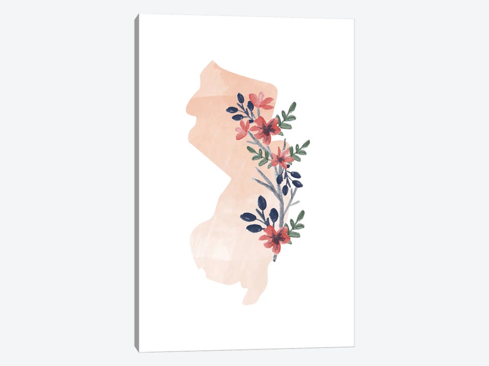 New Jersey Floral Watercolor State by Typologie Paper Co 1-piece Canvas Art Print