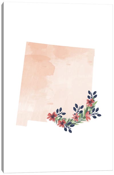 New Mexico Floral Watercolor State Canvas Art Print - New Mexico Art