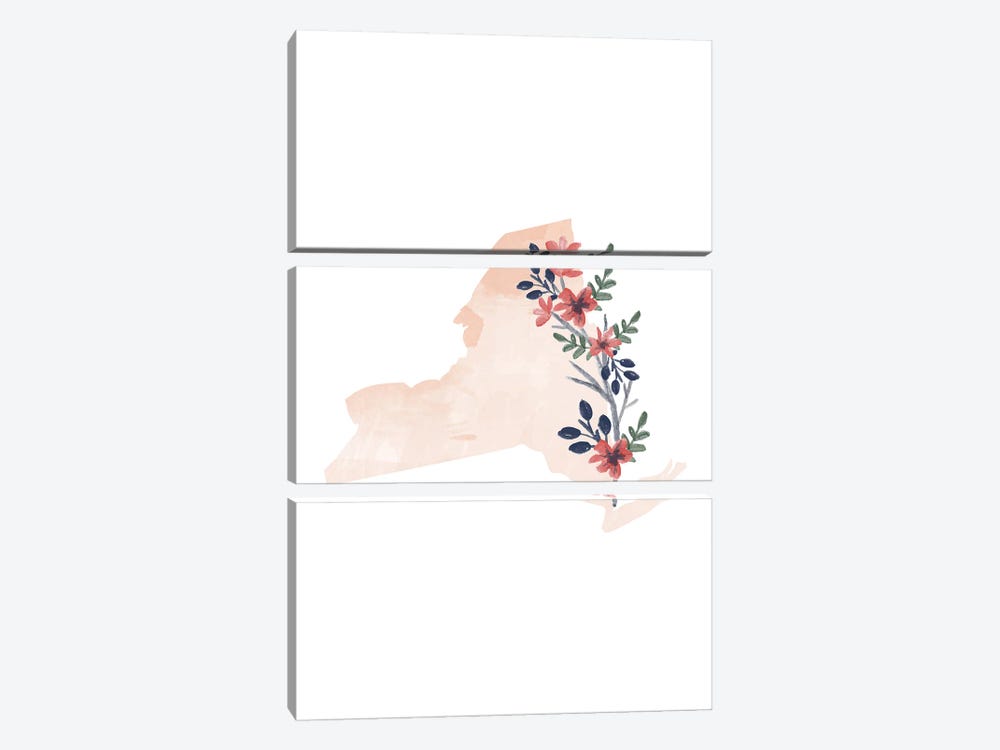New York Floral Watercolor State by Typologie Paper Co 3-piece Canvas Print