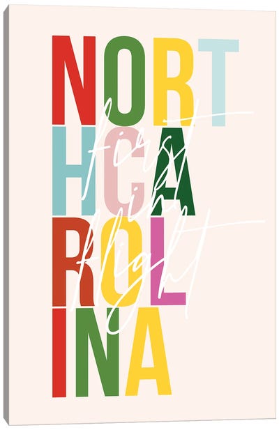 North Carolina "First Flight" Color State Canvas Art Print - Typologie Paper Co