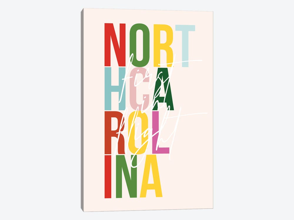 North Carolina "First Flight" Color State by Typologie Paper Co 1-piece Canvas Print