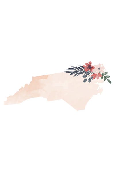 North Carolina Floral Watercolor State by Typologie Paper Co canvas print
