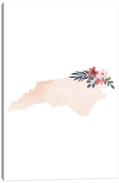 North Carolina Floral Watercolor State Canvas Art Print - North Carolina Art