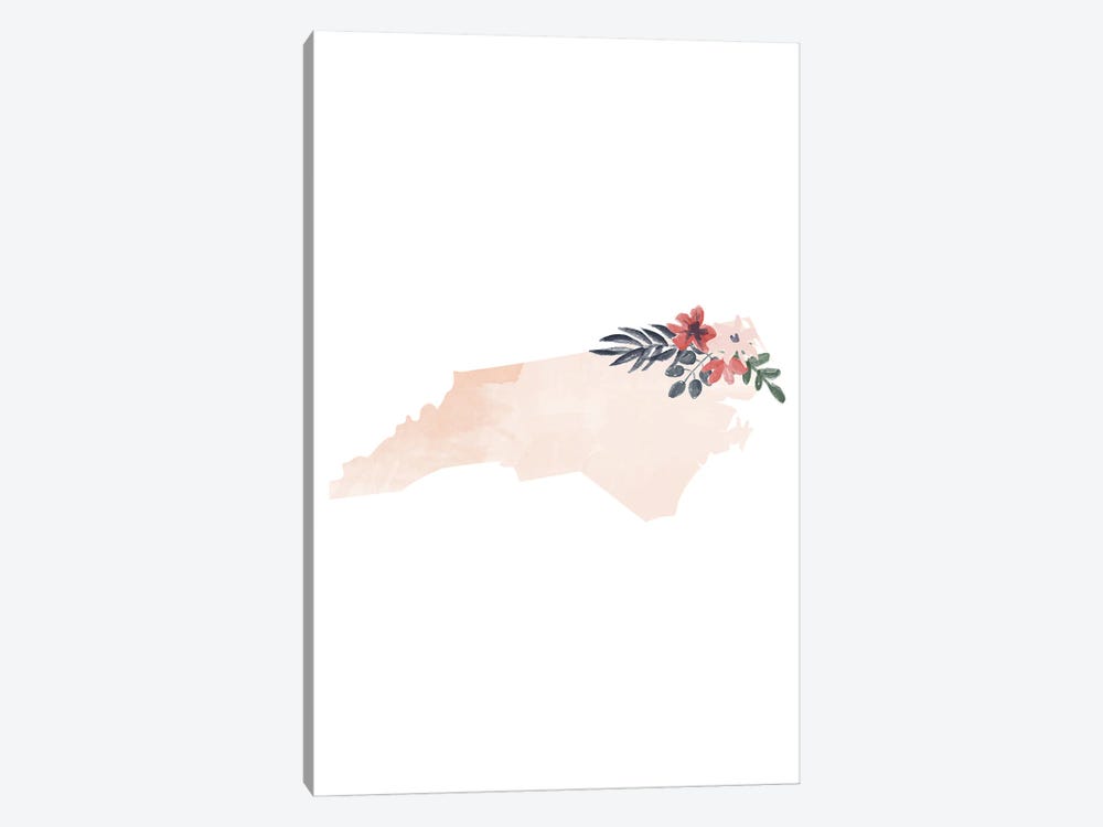 North Carolina Floral Watercolor State by Typologie Paper Co 1-piece Canvas Artwork