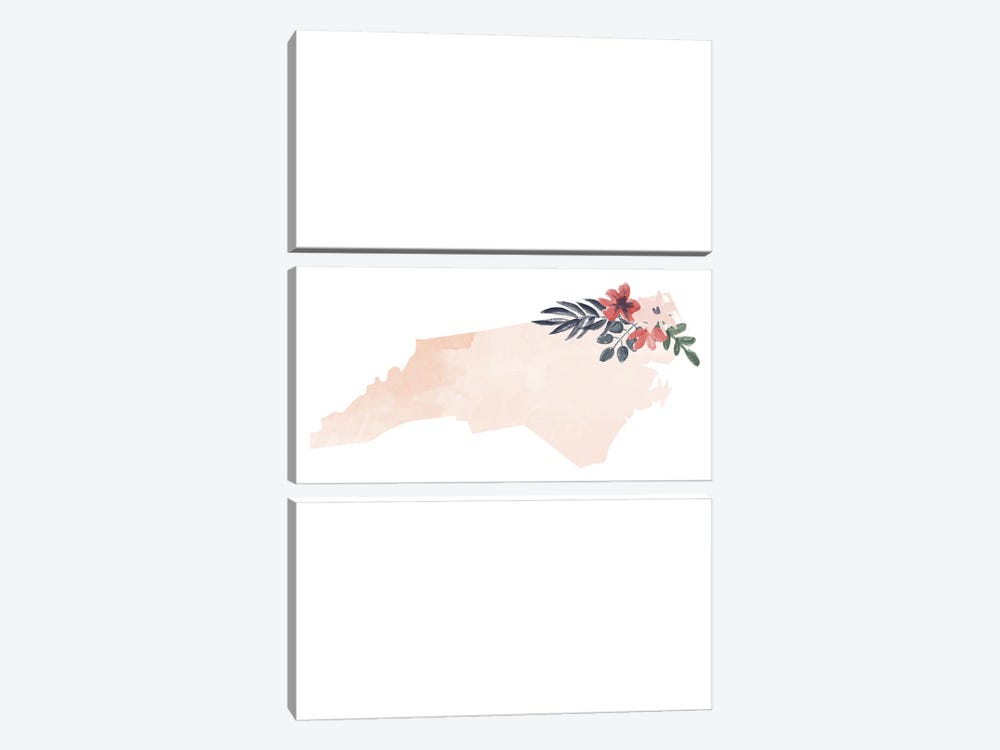 North Carolina Floral Watercolor State by Typologie Paper Co 3-piece Canvas Wall Art