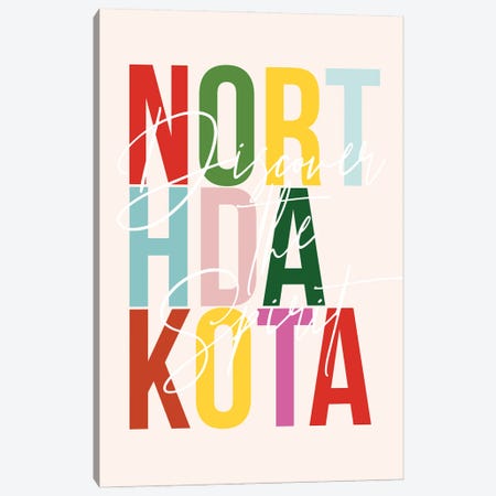 North Dakota "Discover The Spirit" Color State Canvas Print #TPP134} by Typologie Paper Co Canvas Artwork