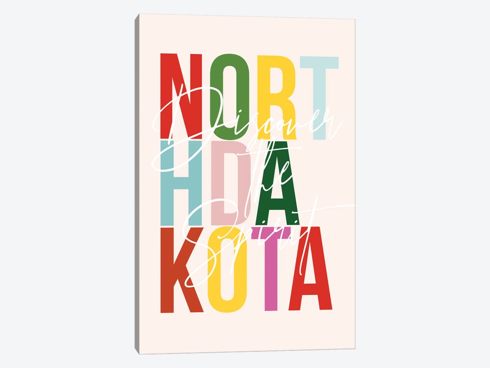 North Dakota "Discover The Spirit" Color State by Typologie Paper Co 1-piece Canvas Art Print