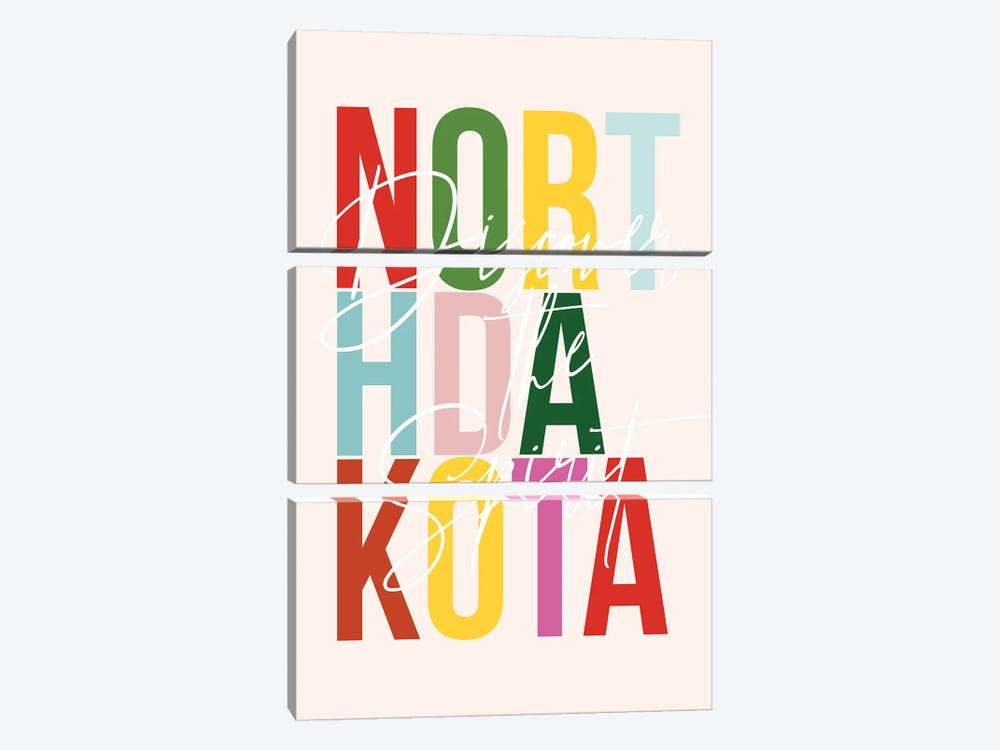 North Dakota "Discover The Spirit" Color State by Typologie Paper Co 3-piece Canvas Print