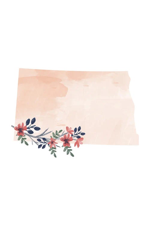 North Dakota Floral Watercolor State