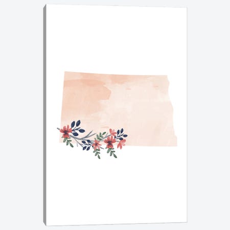 North Dakota Floral Watercolor State Canvas Print #TPP135} by Typologie Paper Co Canvas Artwork